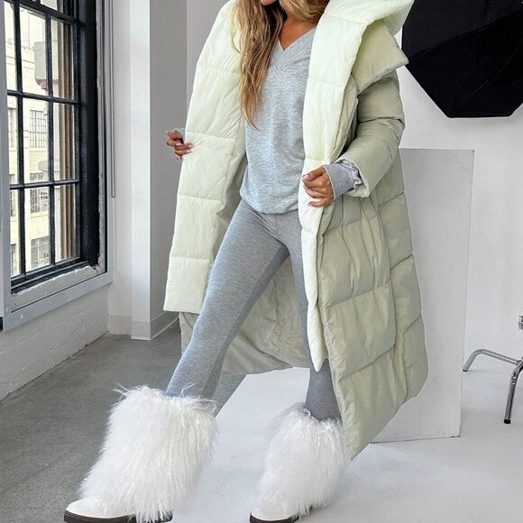 Multicolor Casual Women's Color Block Hooded Long Coat - Picture 4 of 6